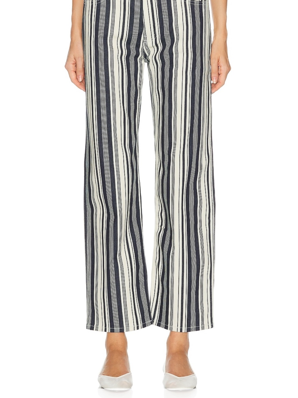 Wide-Leg Striped Jeans in Navy & White